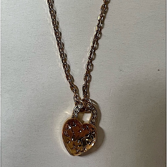 Michael Kors Logo Love Gold Tone Heart Lock Pendant Necklace - Picture 3 of 9